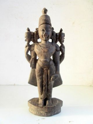 Antique Old Rare Wood Hand Carved Hindu Religious God Vishnu Holy Worship Statue