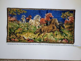 Vintage Horses Woven Tapestry Wall Hanging Carpet 38 X 20 Made In Italy