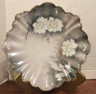 Antique R S Prussia Open Handle Cake Plate Scalloped Pleated Gilt