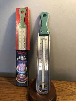 Vtg Taylor Deep Frying Stainless Steel Thermometer Teal Handle Rare