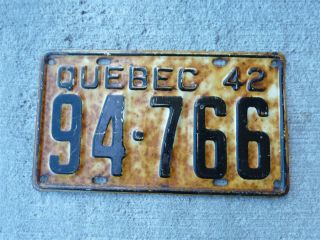 Vintage License Plate Quebec 1942 Rare License Plate