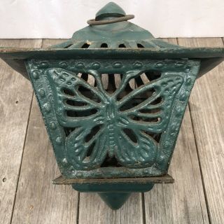 Vintage Butterfly Hanging Lantern Rare Pagoda Japanese Garden Cast Iron Rustic
