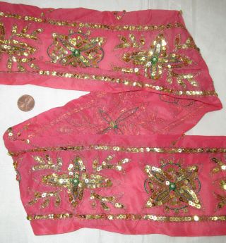 Vintage Antique Border Sari Trim Lace Rare Old Sequins,  Gold Zari 1.  5 Ft Abe5a