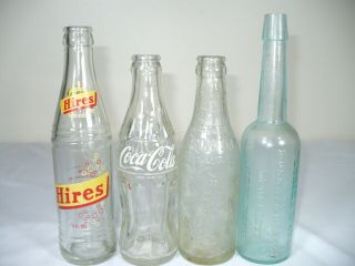 [4] Vintage / Antique " Coke,  Brownie The Elf,  Hires & Florida Water " Bottles
