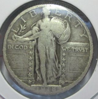 1918 D Standing Liberty Quarter Scarce Silver Fine Rare Semi Key