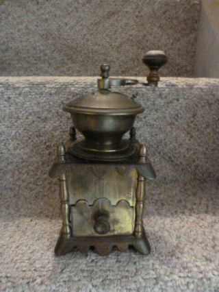 :) Antique Coffee Grinder Mill Brass 9 1/2 " Tall Non - Read