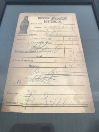 rare 1927 DICKSON TN Coca - Cola Bottling Co.  Receipt 5 Cases $4.  00 Telephone 18 3