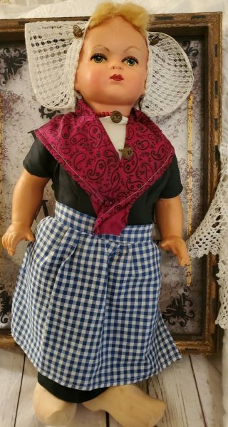 Antique Dutch Girl Walking Doll Composition And Wood Germany Clothing