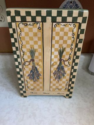 Vintage Wardrobe Closet For Doll Clothes.  Hinged Doors.  Painted Designs.