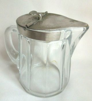 Vintage Antique Heisey Crystal Paneled Clear Glass With Lid Syrup Pitcher 1909
