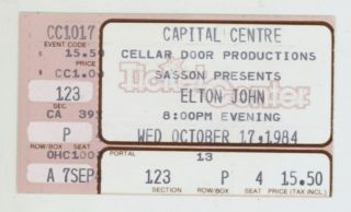 Rare Elton John 10/17/84 Washington Dc Capital Centre Ticket Stub
