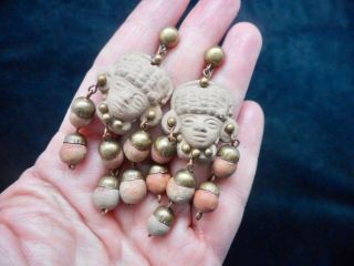 Vintage 1940 ' s - 50 ' s Maya Mexico Pottery Dangle Screwback Earrings RARE 2
