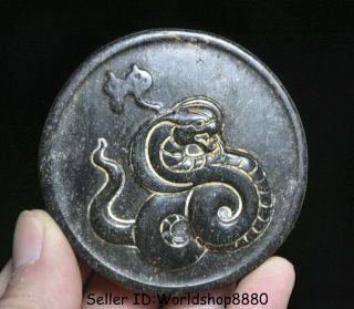 2.  4 " China Hongshan Culture Old Jade Stone (black Magnet) Snake Amulet Pendant