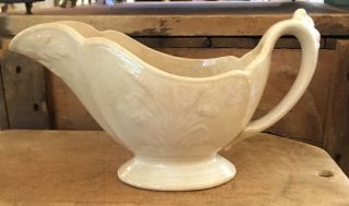 Antique White Ironstone Stained Crazed Patina Gravy Boat Pitcher Wheat Poppy