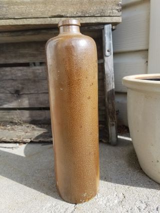 Antique German Stoneware Jug Brown Fire Salt Glazed Bottle Marked Crock 1900 