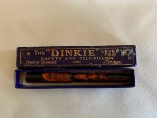 Rare Antique Tiny Conway Stewart Dinkie 540 Fountain Pen Orange Rubber Blue Box