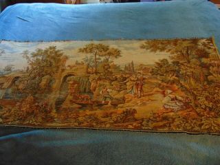 Old Vintage Cotton Tapestry Of Ancient Landscape & Peasants,  Made In Italy 60x27