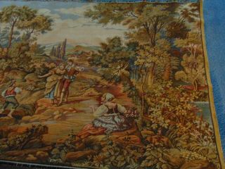 Old Vintage Cotton Tapestry of Ancient Landscape & Peasants,  Made In Italy 60x27 2