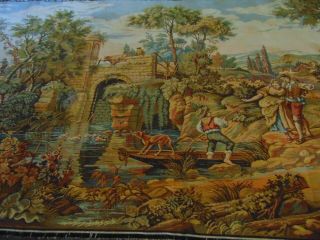Old Vintage Cotton Tapestry of Ancient Landscape & Peasants,  Made In Italy 60x27 3