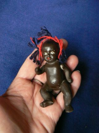 Antique Black All Bisque Baby Doll 3 1/2 " Jointed Body Japan No Damage.