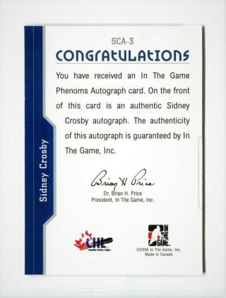 2006 ITG Phenoms Autographs SC03 Sidney Crosby (In The Game) SP Rare SCA - 3 2