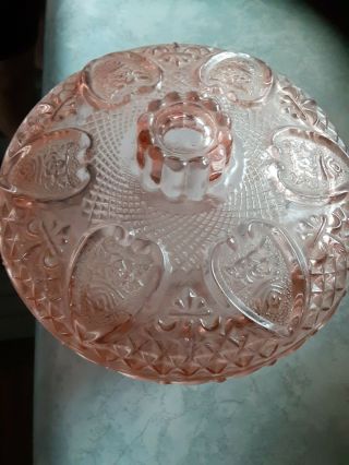 Antique Vintage Pink Depression Glass Candy Dish With Lid Roses In Hearts