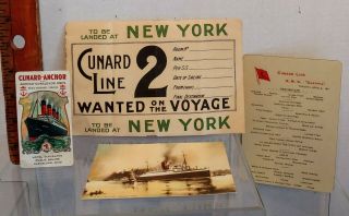 Antique Cunard Line Steamship Saxonia Menu,  Celluloid Calendar,  Aurania Postcard