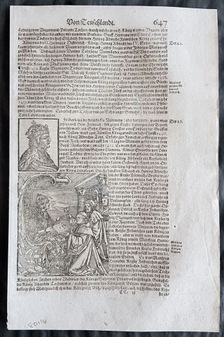 1628 Munster Antique Print Of Coronation Of Matthias I Corvinus,  Hungary 1458 - 90
