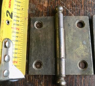 Antique Pr (2 Only) Small Cabinet Door Hinge Cannon Ball Top Tip 2 " X 2 "