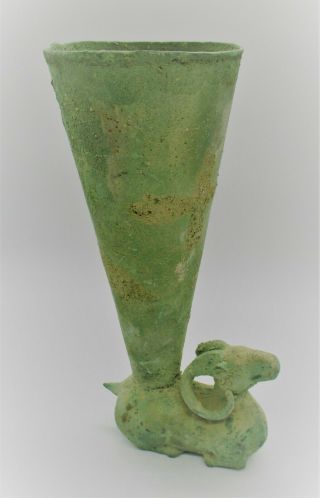 Circa 500 Bce Ancient Persian Bronze Rhyton Vessel With Stag Head Rare