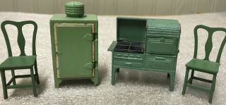 Vintage Tootsie Toy Metal Dollhouse Furniture 4 Pc Kitchen Set