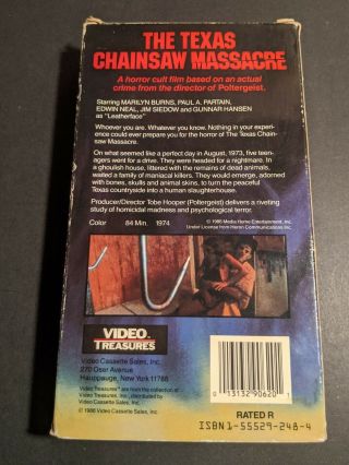The Texas Chainsaw Massacre VHS Horror Movie 1988 Video Treasures Slasher RARE 3