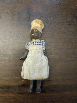 Antique Bisque Black Mignonette Doll - African American Cook Chef - 3 1/4 "