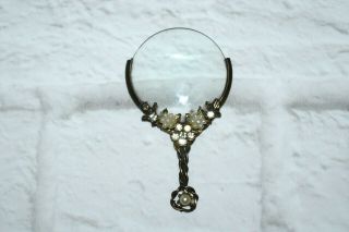 Antique Victorian Hand Held Magnifying Glass Jeweled Face & Handle