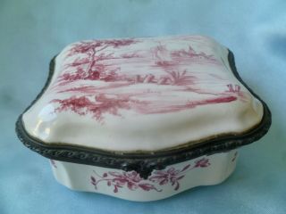 Antique " Veuve Perrin " French Faience Ceramic Trinket Box C.  1740 - 1800