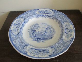 Antique Blue Transferware Ironstone Staffordshire England Soup Bowl 9.  5 "