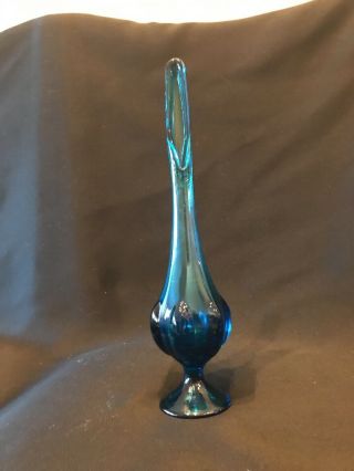 Stretch Swung Glass Vase 12 " Tall Vintage Mid Century Modern Aqua Blue
