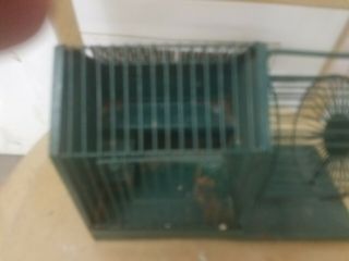 Vintage Antique Hamster Gerbil Mouse Metal Cage With Exercise Wheel Green