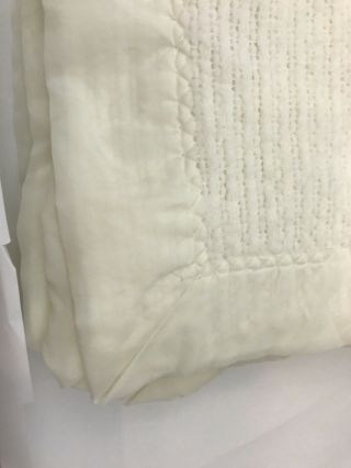 Vintage Acrylic Blanket Satin Binding Off White Trim Ivory Waffle Weave Thermal 2