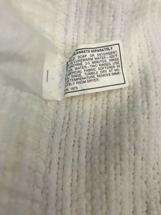 Vintage Acrylic Blanket Satin Binding Off White Trim Ivory Waffle Weave Thermal 3