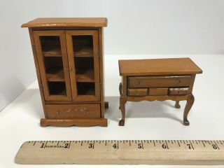 Vtg Miniature Wooden Doll House Furniture Table Hutch Dresser Bookcase Vanity 3