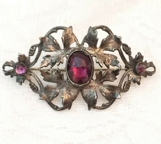 Antique Art Nouveau Purple Glass Sash Pin Brooch Jewelry C Clasp