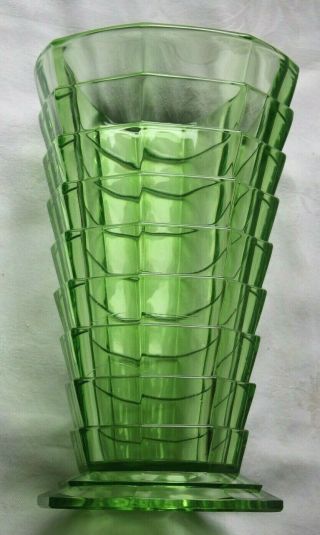 Rare Depression Glass Indiana 10 3/4 " Tea Room Green Vase Art Deco Vaseline Ex