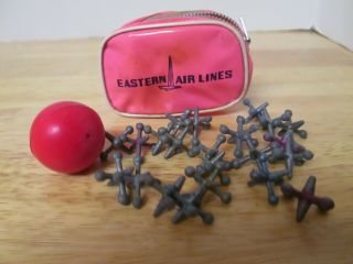 Vintage Eastern Air Lines Ball And Jacks Set In Mini Travel Bag,  Rare