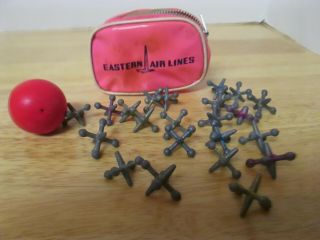 VINTAGE EASTERN AIR LINES Ball And Jacks Set In Mini Travel Bag,  RARE 3