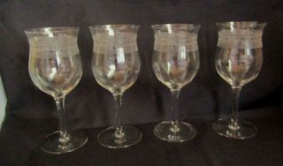 Antique Tiffin Crystal Glass Needle Etched Optic Wine Goblets Set Of 4