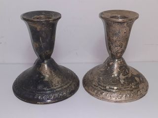 2 Antique Sterling Silver Candlesticks - Columbia - Weighted Bases - 3.  5in - Nr