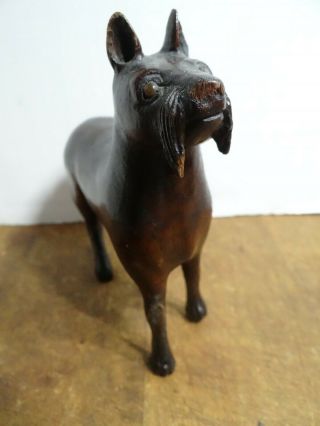 Antique Primitive Carved Wood & Leather Folk Art Dog Figurine Toy