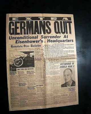 Rare Germany Surrenders World War Ii Victory Wwii 1945 Honolulu Hawaii Newspaper