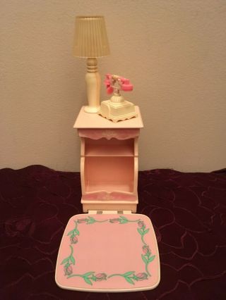 Rare Vintage Barbie Sweet Roses Magical Mansion Nightstand Lamp And Phone